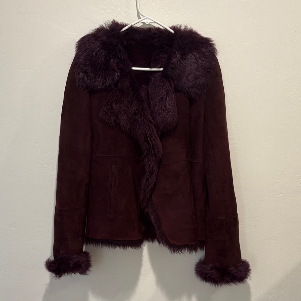 DKNY Deep Brown Teddy Jacket with Faux Fur Trim - Picture 2 of 13